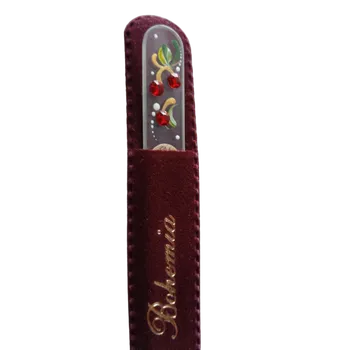 Skleněný pilníček na nehty, čirý podklad s křišťály Swarovski Elements®, červené kamínky - 110 mm