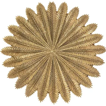 Vánoce Zlatý dekorační talíř s dekorem listů Spie - Ø 25*1 cm