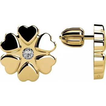 Náušnice Couple, Romantické náušnice Flower, žluté zlato se zirkonem, 585-68-3-0583.0Z00.0.00.001.05