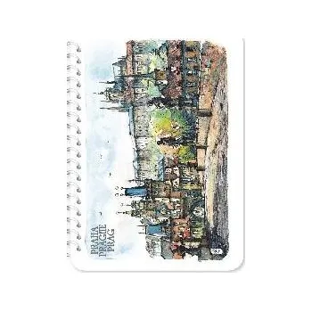 Zápisník Dárkový blok na spirále s tužkou nelinkovaný - Praha - Karlův most a Hradčany - akvarel - 110x150 mm - Nakladatelství Leon