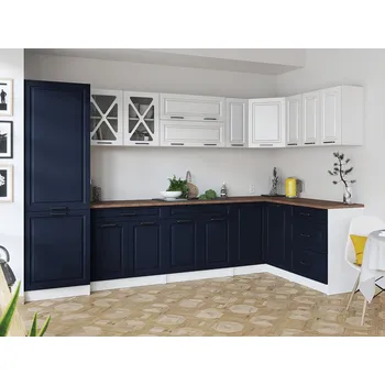 Kuchyňská linka FALCO Rohová kuchyňská linka Simea bílá/tm.modrá MAT