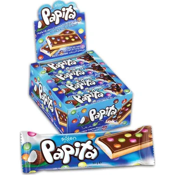 Sušenka PAPITA 33 g s čokoloádovým dražé- kokosová (balení 24 ks) (sušenka s kokosovým krémem / s čokoloádovým dražé)