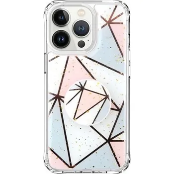 Pouzdro na mobilní telefon Ochranný kryt mramorová mozaika s držákem pro iPhone 12 / 12 Pro - růžovomodrý