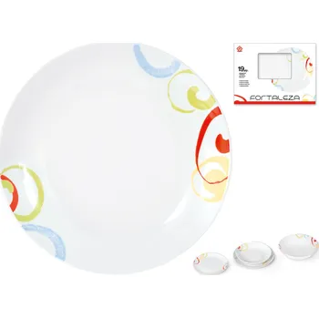 Talíř Porcelánová jídelní sada FORTALEZA - 19ks Bílé porcelánové talíře s barevným motivem.