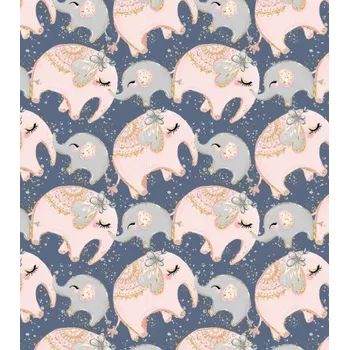 Metráž látka úplet bavlněný slůňata na modré | RTex