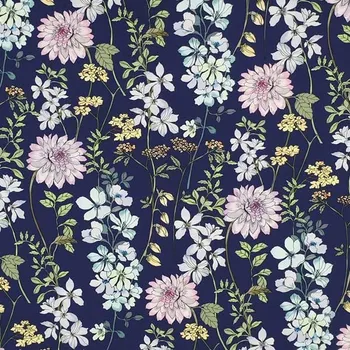 Šatovka 22251 tmavě modrá, luční květy, š.140