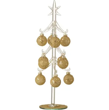 Vánoční dekorace Skleněný stromek se zlatými koulemi Baubles Stars Medium – 12*12*30 cm