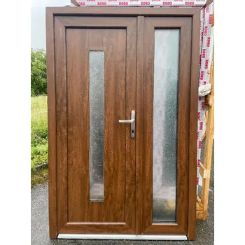 Vchodové dveře SOFT vchodové plastové dveře dvoukřídlé AURORA, ořech / bílá, 130x200 (dvoukřídlé plastové dveře 130x200 cm)