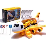 KIK Skládací letadlo transportér s auty + 3 stavební vozidla světla zvuk