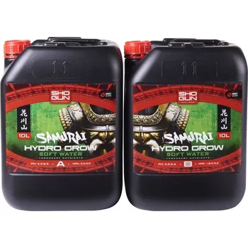 Hnojivo Shogun Samurai Hydro Grow A+B 10L měkká voda (SHOGUN Samurai Hydro je kompletní dvousložková hydroponická výživa, která konkuruje všem ostatním. Obsahuje rafinované, přesně formulované složky, které zajišťují úžasný vegetativní a kvetoucí vývoj rostlin. P
