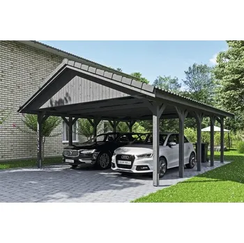 Přístřešek na auto Přístřešek na auto SKAN HOLZ Wallgau dvojitý 620 x 750 cm břidlicově šedý