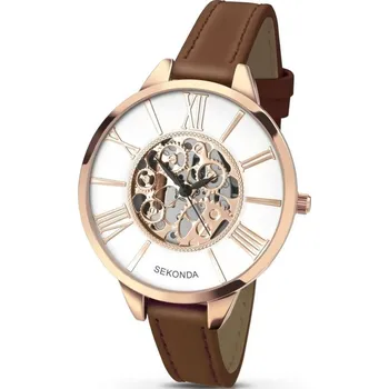 Hodinky Dámské hodinky Sekonda Skeleton Dial hnědá
