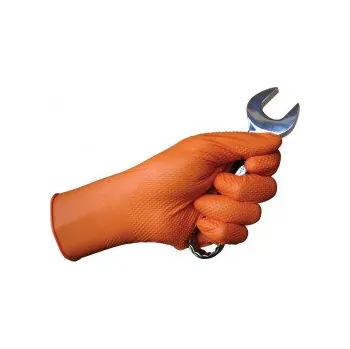 Pracovní rukavice KUNZER TIGERGRIPXXL KUNZER Nitrilové jednorázové rukavice Tiger Grip XXL, 90ks oranžové TIGER GRIP XXL Kvalitní silná nitrolová rukavice Kunzer Tiger Grip s texturovaným povrchem a perfektní přilnavostí pro silný stisk pro dílenské