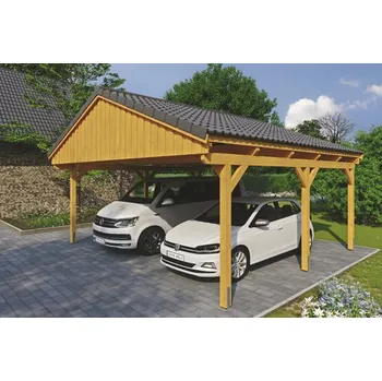 Přístřešek na auto Přístřešek na auto SKAN HOLZ Fichtelberg dvojitý 618 x 566 cm dub světlý