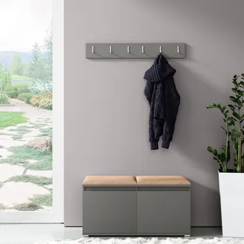 Předsíňová stěna Eka Předsíňová stěna s čalouněnými panely Trinity 5 - Grafit / Béžová 2304