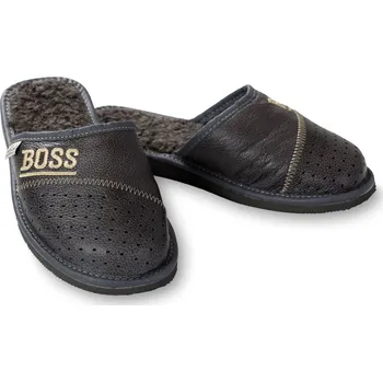 Dívčí pantofle Wooline Pánské pantofle BOSS kožené šedé Velikost obuvi: 38