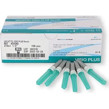 Zdravotnický materiál Injekční jehla Vacuette Visio Plus, 21G x 1 1/2", 0,80 x 38 mm, zelená, 100 ks