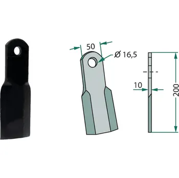 Mulčovací nůž pro Kverneland, Maletti, 200/10/16,5 mm