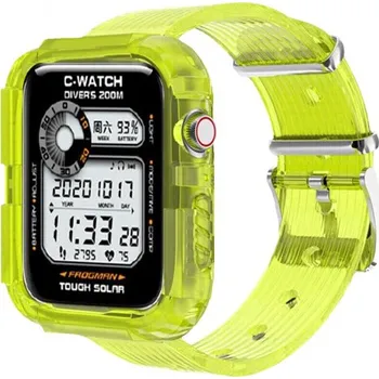Pouzdro na mobilní telefon Pouzdro s transparentním řemínkem pro Apple Watch 45mm / 44mm / 42mm - neonově žluté