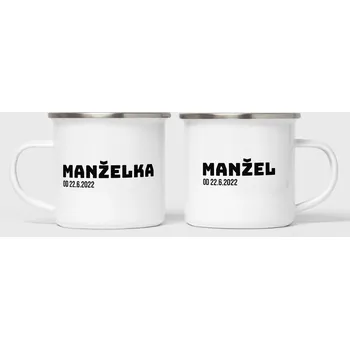 Domovi Sada dvou plecháčků s vlastním datem a nápisem Manžel a Manželka 360ml