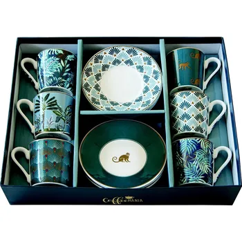 Easy Life, Itálie Easy Life - Porcelánové šálky a podšálky na kávu Jungle - 6*100 ml Barva: jako na obrázku