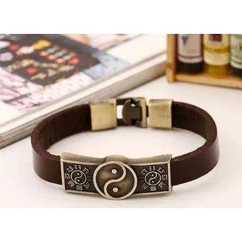 Souprava šperků Jewelry Kožený náramek se znakem Yin Yang - hnědý