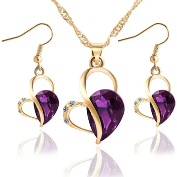 Souprava šperků Jewelry Set -náhrdelník + náušnice - Purpurové srdce