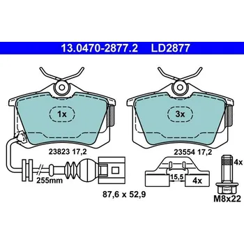 Brzdová destička Sada brzdových destiček, kotoučová brzda ATE 13.0470-2877.2