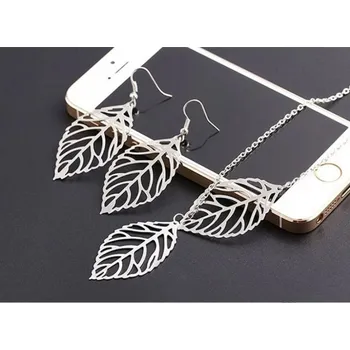 Souprava šperků RONGBIN Set -náhrdelník + náušnice - Africké listy - stříbrný