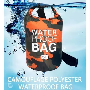 Cestování Voděodolný vak maskáčový 5 litrů - oranžový se vzorem