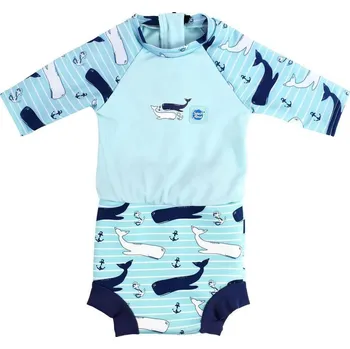 Kojenecké plavky Splash About Plavky Happy Nappy UV obleček 3/4 rukáv Velryby Vel. M ( 3-8 měs.)