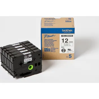 Kotouček do pokladny a tiskárny štítků Brother - HGE131V5, průhledná / černá, 12 mm (pro PT 9xxx) - balení 5 ks HGE131V5