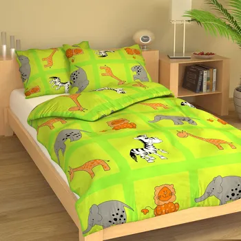 Povlečení Dětské bavlněné povlečení Zoo světle zelené Rozměr: 45x60 a 90x140 cm