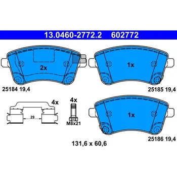 Brzdová destička Sada brzdových destiček, kotoučová brzda ATE 13.0460-2772.2