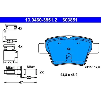 Brzdová destička Sada brzdových destiček, kotoučová brzda ATE 13.0460-3851.2