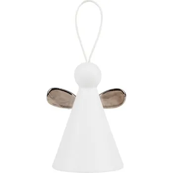 Vánoční dekorace Porcelánová ozdoba zvoneček andělíček stříbrný