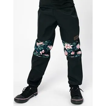 Chlapecké kalhoty Dětské softshellové kalhoty Drexiss bez zateplení black moon flowers velikost 110-116