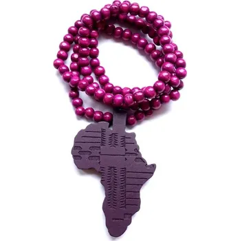 Náhrdelník Blingstar Dřevěný Přívěsek WOOD AFRICA + Korále - Purple Afrika