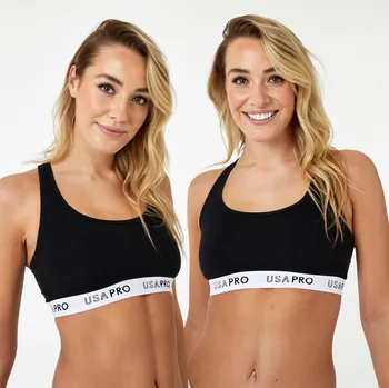 Podprsenka set dámská podprsenka USA PRO - (2 ks) - BLACK/BLACK - S (USA Pro Sports Branded Racer Back Bra 2 Pack)