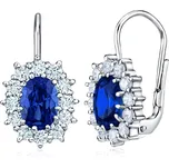 Stříbrné náušnice princezny KATE se syntetickým safírem SILVEGOB31571DB