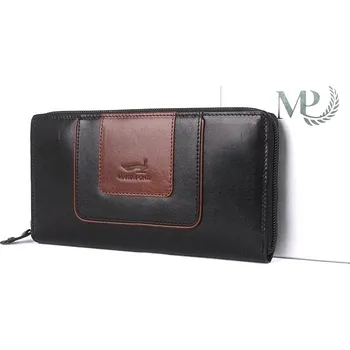 Peněženka Luxusní celozipová černo-tmavěhnědá kožená peněženka Marta Ponti B513