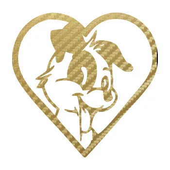 Polep vozidla SAMOLEPKA Pes 172 pravá v srdíčku (59 - 3D karbon zlatý) NA AUTO, NÁLEPKA, FÓLIE, POLEP, TUNING, VLASTNÍ TEXT, TISK, AUTOSAMOLEPKY.cz, POLEPY, OBRÁZEK, LOGO, SAMOLEPKY