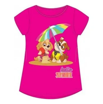 SpinMaster - Dívčí bavlněné tričko Tlapková patrola / Paw Patrol Skye a Ruble - tm. růžové 104