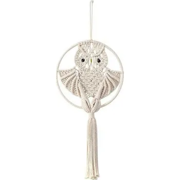 Lapač snů Lapač snů - Závěsná macramé dekorace Sovička - Béžová