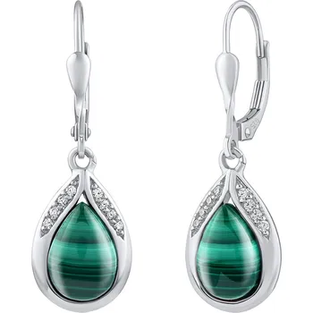 Náušnice Stříbrné visací náušnice s pravým malachitem a Brilliance Zirconia JST13327EMA