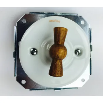 vypínač FONTINI by Font Barcelona Porcelánový otočný vypínač žaluziový Garby Colonial porcelán/klička: bílá/old wood 31 344 17 21