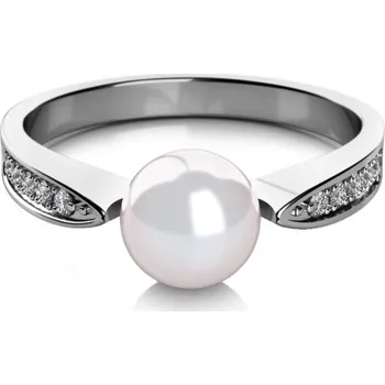 Prsten Couple, Elegantní prsten Julia, bílé zlato s perlou a zirkony, vel.: 50, ø15,9 mm, 4565080-0-50-91