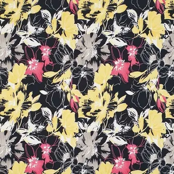 Úplet N5818 černý, čeveno-žluto-bílé květy, š.150