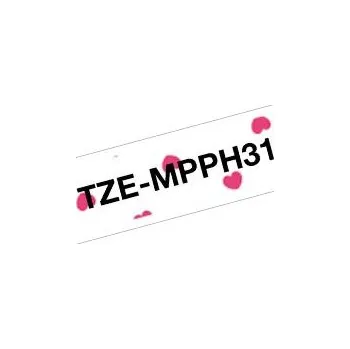 Pásek do tiskárny Originální kazeta s páskou Brother TZe-MPPH31 - černý tisk na růžových srdíčkách, šířka 12 mm