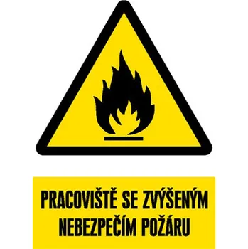 Značení Značka Pracoviště se zvýšeným nebezpečím požáru, samolepicí fólie, 210 × 297 mm